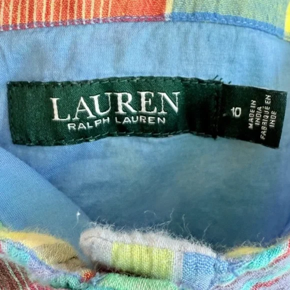 Lauren Ralph Lauren Plaid Off Shoulder Dress Multicolor Madras Plaid Dress 10 - Picture 7 of 16